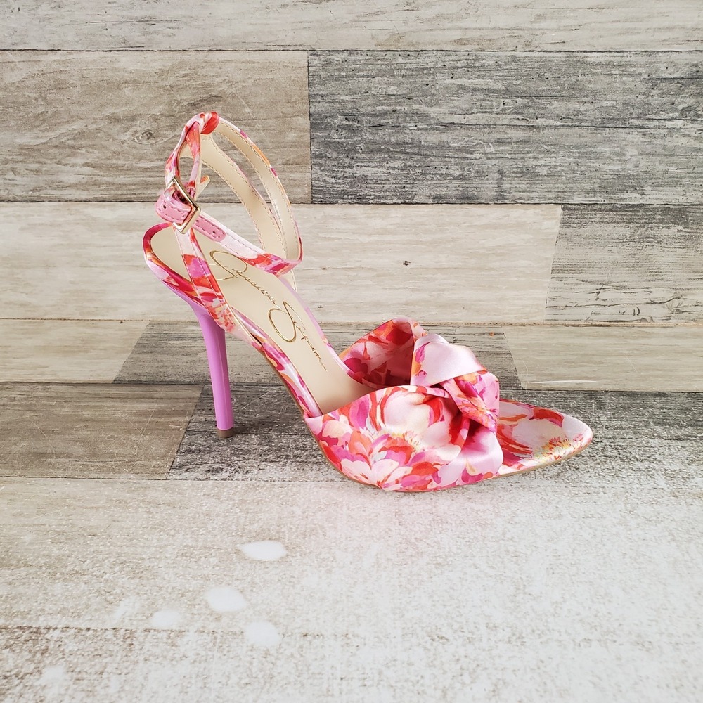 Jessica Simpson Neveny Womens Sandal Sz 5.5 M Pink Orange Multi Ankle strap Heel
